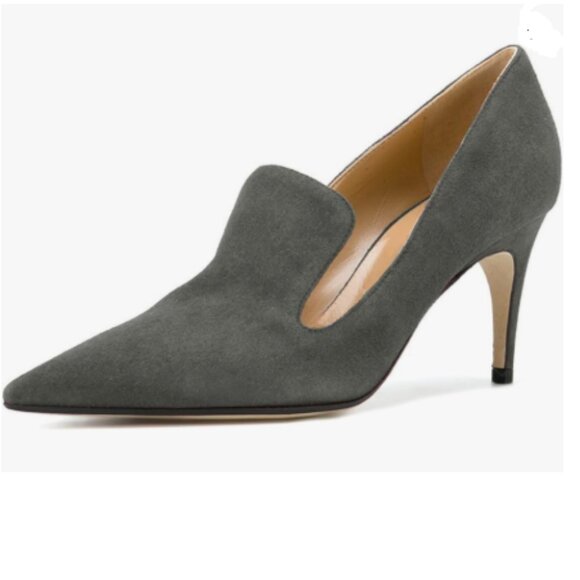 YDN Grey Mid Heels Slip on Loafer Stilettos Pumps Pointy Toe Slide Suede Shoes - Picture 1 of 8